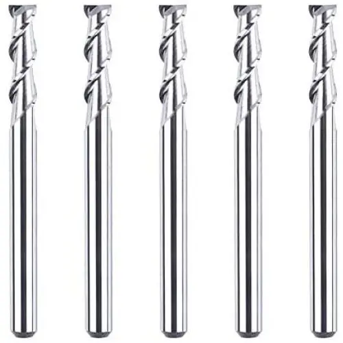 SpeTool 1/8 End Mills for Aluminum 2 Flutes CNC Spiral Router Bits for Aluminum Cut Non-Ferrous Metal Upcut 1.5 inches Long 5 Pieces