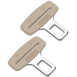 MOCHENT 2 Pack Seat Belt Clip - Car Seat Belt Buckle Stainless Steel Metal Universal Safety Seat Belt Silencer Alarm Stopper Insert Plug for All Vehicles Cars (Beige)