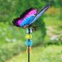 Exhart WindyWing PurpButterfly Metal Garden Stake with Fluttering Glass Wings & Acrylic Beads - Butterfly Metal Stake in Glass & Metal- Cute Butterfly Decorations for the Garden, Yard & Patio, 6 x 30”