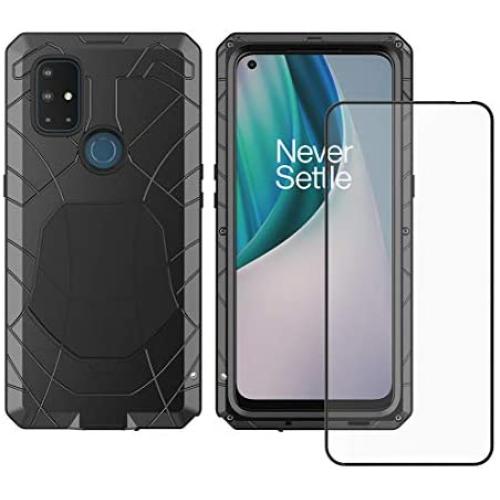 Feitenn Oneplus Nord N10 5G Metal Case, Heavy Duty Military Bumper Shockproof Rugged Defender Silicone Rubber Armor Cover Protective Outdoor Men Screen Protector for Oneplus Nord N10 5G 2020 - Black
