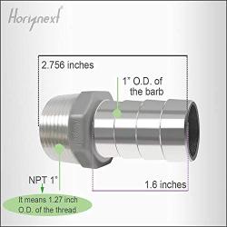 Horiznext stainless steel barbed fitting 1 inch id barb hose connector male npt 1in coupler, pack of 2 pcs