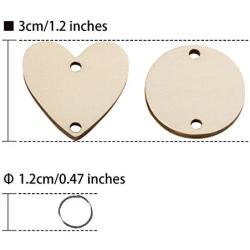 Favide 400 Pieces in Total, Wooden Circles Wooden Heart Tags with Holes and 12 mm Rings for Birthday Boards, Valentine, Chore Boards, Arts and Crafts