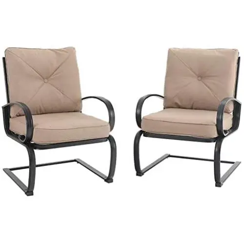MFSTUDIO 2PCS Patio Bistro Dining Spring Motion Chairs Outdoor Furniture for Backyard, Garden with Removable Cushion Seat, Metal Frame, Beige MFSTUDIO 2PCS Patio Bistro Dining Spring Motion Chairs Outdoor Furniture for Backyard, Garden with Removable Cushion Seat, Metal Frame, Beige