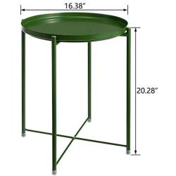 HollyHOME Tray Metal End Table, Sofa Table Small Round Side Tables, Anti-Rust and Waterproof Outdoor & Indoor Snack Table, Accent Coffee Table,（H） 20.28'' x（D） 16.38'', Emerald