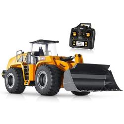 Top Race 10 Channel Full Functional Remote Control Front Loader Construction Tractor, Full Metal Bulldozer Toy Can Dig up to 3.5 Lbs, 1:14 Scale TR-213