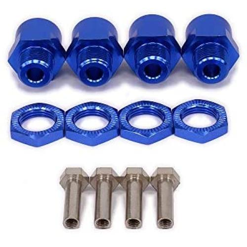 4-Pack 12mm to 17mm Extension Wheel Hex Hub Driver Adapter M12 to M17 Metal Conversion Parts for 1/10 RC Model Car HSP (Navy Blue)