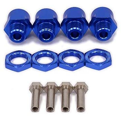 4-Pack 12mm to 17mm Extension Wheel Hex Hub Driver Adapter M12 to M17 Metal Conversion Parts for 1/10 RC Model Car HSP (Navy Blue)