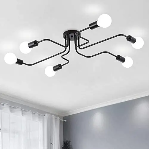 ZEEFO Flush Mount Ceiling Light Modern Art Vintage Sputnik Design Chandelier Metal Black Industrial Lighting Fixtures with 6 Lights E26 Bulb Base Suitable for Kitchen,Dining Room, Bedroom ZEEFO Flush Mount Ceiling Light Modern Art Vintage Sputnik Design Chandelier Metal Black Industrial Lighting Fixtures with 6 Lights E26 Bulb Base Suitable for Kitchen,Dining Room, Bedroom