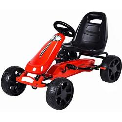 Costzon Go Kart, 4 Wheel Powered Ride On Toy, Kids Pedal Cars for Outdoor, Racer Pedal Car with Clutch, Brake, EVA Rubber Tires, Adjustable Seat (Red Go Kart)