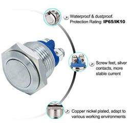 FICBOX 8pcs 16mm/0.63inch Metal Momentary Stainless Push Button Switch for Car RV Truck Boat