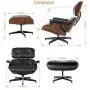 Mid Century Lounge Chair with Ottoman, Expanded Size Classic Modern Chair, Natural Leather Palisander Wood, Heavy Duty Base Support for Living Room, Study, Lounge, Office