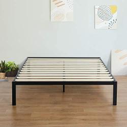 Olee Sleep 14 Inch Modern Metal Platform Bed Frame / Mattress Foundation / Wood Slat Support / No Box Spring Needed, Queen, Black