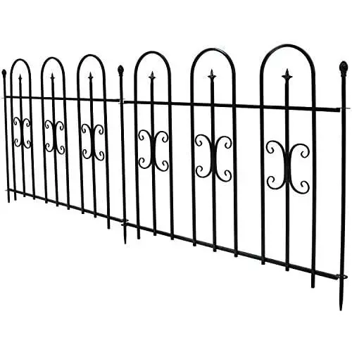 Sunnydaze 2-Piece Decorative Finial Garden Landscape Metal Border Fence, Black, 38 Inches x 49 Inches Per Panel, 8 Feet Overall