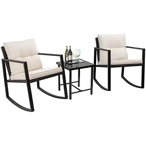 Flamaker 3 Pieces Patio Furniture Set Rocking Wicker Bistro Sets Modern Outdoor Rocking Chair Furniture Sets Clearance Cushioned PE Rattan Chairs Conversation Sets with Coffee Table (Beige) Flamaker 3 Pieces Patio Furniture Set Rocking Wicker Bistro Sets Modern Outdoor Rocking Chair Furniture Sets Clearance Cushioned PE Rattan Chairs Conversation Sets with Coffee Table (Beige)