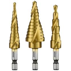 Neiko - 43219-22909 10181A Quick Change HSS Titanium Coated Spiral Grooved Step Drill Bit 3-Piece Set | 31 Step Sizes in One Kit