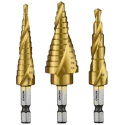 Neiko - 43219-22909 10181A Quick Change HSS Titanium Coated Spiral Grooved Step Drill Bit 3-Piece Set | 31 Step Sizes in One Kit