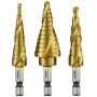 Neiko - 43219-22909 10181A Quick Change HSS Titanium Coated Spiral Grooved Step Drill Bit 3-Piece Set | 31 Step Sizes in One Kit