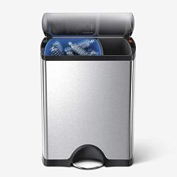 simplehuman 46 Liter / 12.2 Gallon Rectangular Dual Compartment Recycling Kitchen Step Trash Can, Brushed Stainless Steel