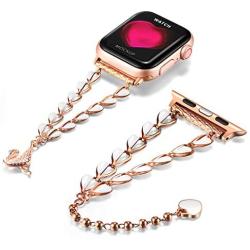 TOMAZON Stylish Bracelet Compatible for Apple Watch Band 38mm 40mm Series SE/6/5/4/3/2/1, Metal Heart Links Simple Dressy iWatch Wristband Bangle with Love Pendant for Women Girl, Rose Gold / white