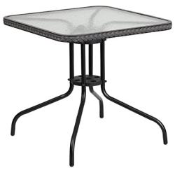 Flash Furniture 28 Square Tempered Glass Metal Table with Gray Rattan Edging