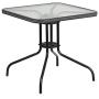 Flash Furniture 28 Square Tempered Glass Metal Table with Gray Rattan Edging