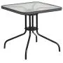 Flash Furniture 28 Square Tempered Glass Metal Table with Gray Rattan Edging