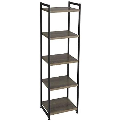 Household Essentials 5 Tier Storage Tower Metal, Grey Shelf – Black Frame, Ashwood