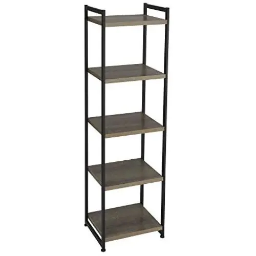 Household Essentials 5 Tier Storage Tower Metal, Grey Shelf – Black Frame, Ashwood Household Essentials 5 Tier Storage Tower Metal, Grey Shelf – Black Frame, Ashwood