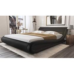 Amolife Upholstered Queen Bed Frame/Deluxe Solid Modern Platform Bed/Mattress Foundation/Faux Leather Queen Size Bed Frame with Adjustable Headboard and Slat Support, Black