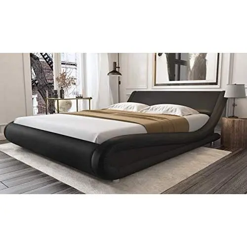 Amolife Upholstered Queen Bed Frame/Deluxe Solid Modern Platform Bed/Mattress Foundation/Faux Leather Queen Size Bed Frame with Adjustable Headboard and Slat Support, Black Amolife Upholstered Queen Bed Frame/Deluxe Solid Modern Platform Bed/Mattress Foundation/Faux Leather Queen Size Bed Frame with Adjustable Headboard and Slat Support, Black