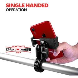 Metal Motorcycle Mount for Phone - by TACKFORM [Enduro Series] - NO Slings Needed. Rock Solid Holder for Regular and Plus Sized iPhone and Samsung Devices. Industrial Spring Grip