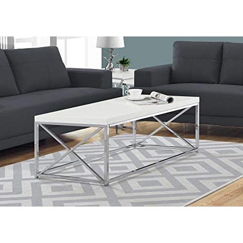 Monarch Specialties Modern Coffee Table for Living Room Center Table with Metal Frame, 44 Inch L, Glossy White / Chrome