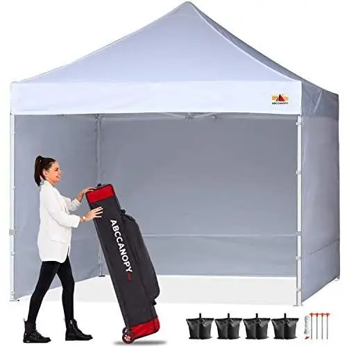 ABCCANOPY Canopy 10x10 Pop Up Commercial Canopy Tent with Side Walls Instant Shade, Bonus Upgrade Roller Bag, 4 Weight Bags, Stakes and Ropes, White ABCCANOPY Canopy 10x10 Pop Up Commercial Canopy Tent with Side Walls Instant Shade, Bonus Upgrade Roller Bag, 4 Weight Bags, Stakes and Ropes, White