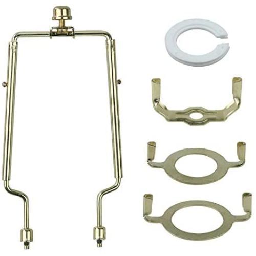 Lamp Harp Holder lamp shade parts 8 9 10 inch lampshade adapter 3/8 IP Standard E14 E26 E27 Light Base UNO Fitter Adapter Converter Finial Set Adjustable Works with Most of Lamp Style Gold