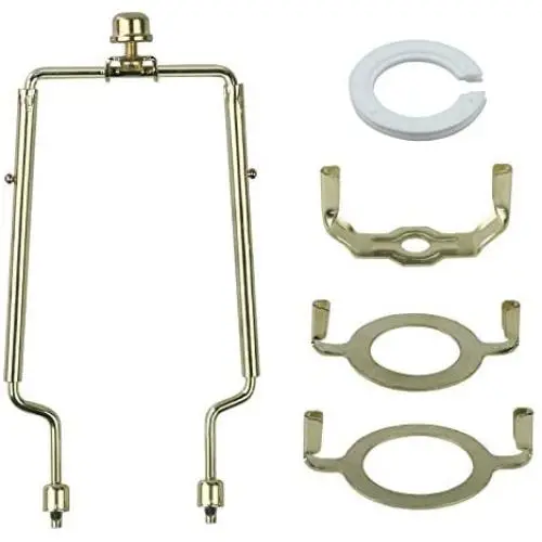 Lamp Harp Holder lamp shade parts 8 9 10 inch lampshade adapter 3/8 IP Standard E14 E26 E27 Light Base UNO Fitter Adapter Converter Finial Set Adjustable Works with Most of Lamp Style Gold