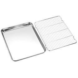 Baking sheets and Rack Set, Zacfton Cookie pan with Nonstick Cooling Rack & Cookie sheets Rectangle Size 12.5 x 10 x 1 inch,Stainless Steel & Non Toxic & Healthy,Superior Mirror Finish & Easy Clean