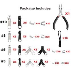 EuTengHao 183Pcs Zipper Repair Kit Zipper Replacement Zipper Pull Rescue Kit with Zipper Install Pliers Tool and Zipper Extension Pulls for Clothing Jackets Purses Luggage Backpacks (Sliver and Black)