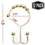 2lbDepot Double Shower Curtain Hooks Rings (Gold Decorative Finish) Premium Rust Resistant Stainless Steel Metal Hook, Brass Roller Balls Glide on Shower Rods, Set of 12