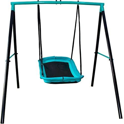 Swing Set - 70'' Swing Sets for Backyard, Sturdy Steel Frame for Up to 2 Children Saucer Swing with Frame Toddler Swing with Stand - All Weather