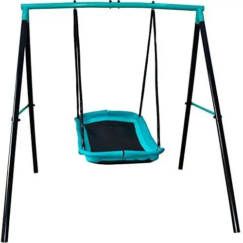 Swing Set - 70'' Swing Sets for Backyard, Sturdy Steel Frame for Up to 2 Children Saucer Swing with Frame Toddler Swing with Stand - All Weather