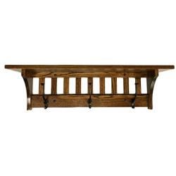 Mission Style Wall Mounted Coat Rack with Shelf – Wooden Hat Rack – Entryway Organizer with Hooks – Rustic Farmhouse Mounted Wall Rack (3 Hooks, 32.5''L, Oak Wood, Michaels Stain)
