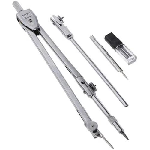 freneci Pro Students Metal Compass Drawing Measuring Portable Dividers Tool - Silver, Compasses with 5 Parts
