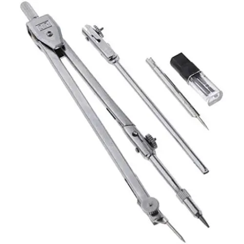 freneci Pro Students Metal Compass Drawing Measuring Portable Dividers Tool - Silver, Compasses with 5 Parts
