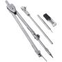 freneci Pro Students Metal Compass Drawing Measuring Portable Dividers Tool - Silver, Compasses with 5 Parts