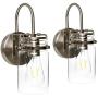 Best Choice Products Industrial Metal Hardwire Wall Light Lamp Sconces w/Clear Glass Jar Shade, Silver, Set of 2