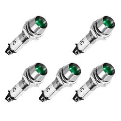 OdiySurveil 5PCS Indicator Light DC 12V, Green, Metal Shell Panel Mount 5/16 inches 8mm