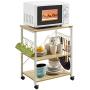 Mr IRONSTONE 3-Tier Kitchen Bakers Rack Utility Microwave Oven Stand Storage Cart Workstation Shelf(Light Beige Top+White Metal Frame)