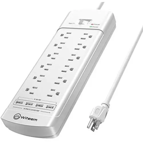 Power Strip,Witeem Surge Protector with 12-Outlet (1875W/15A,4360Joules) and 4 USB Charging Ports (5V/6A,30W),6Ft Extension Cord,Wall Mountable Overload Protection Outlet for Home & Office, White Power Strip,Witeem Surge Protector with 12-Outlet (1875W/15A,4360Joules) and 4 USB Charging Ports (5V/6A,30W),6Ft Extension Cord,Wall Mountable Overload Protection Outlet for Home & Office, White