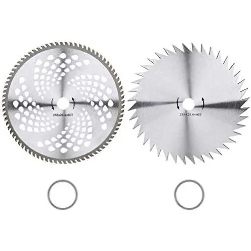Joalxy 10'' 80T Carbide Tip Blade + 10'' 40T Mn-Steel Blade, Metal Blades with Washers for Brush Cutter Trimmer Weed Eater Joalxy 10'' 80T Carbide Tip Blade + 10'' 40T Mn-Steel Blade, Metal Blades with Washers for Brush Cutter Trimmer Weed Eater
