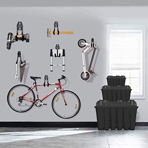Garage Hooks, 12 Pack Wall Storage Hooks with 2 Extension Cord Storage Straps, Heavy Duty Tool Hangers for Utility Organizations, Wall Mount Holders for Garden Lawn Tools, Ladders, Bike (Black)